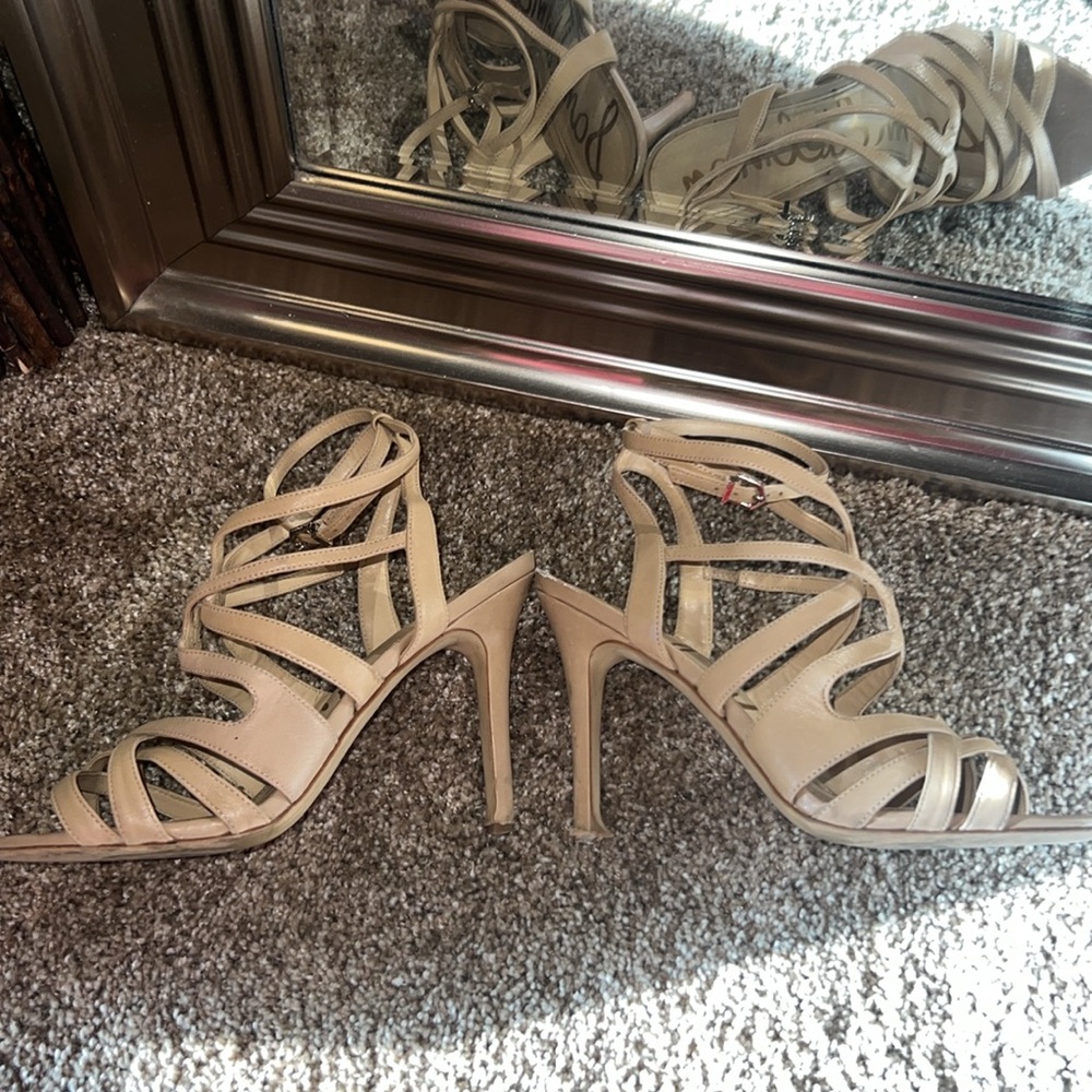 Sam Edelman nude tan leather strappy high heel sandals 4.5” heel height size 8.5 - Picture 5 of 12